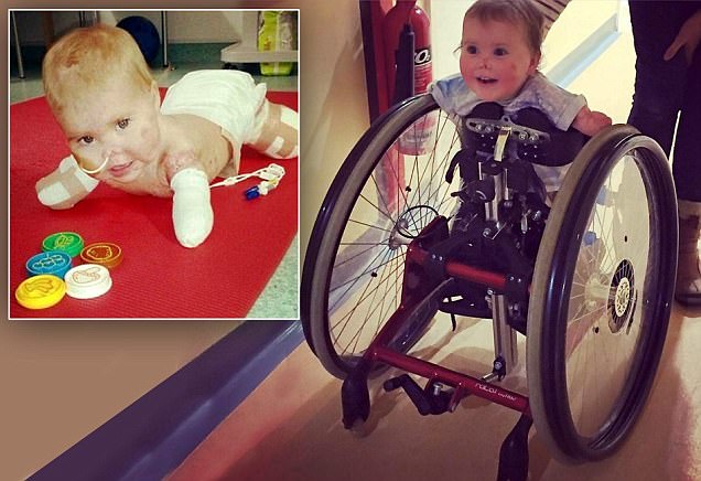 Toddler who lost her limbs to meningitis is on the move thanks to hi-tech walking frame