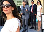 George Clooney was spotted at Palms restaurant with his stunning wife, Amal Alamuddin.  The radiant human rights lawyer wore a sleeveless off-white dress with watching heels, while George with with a gray suit, sans tie.  Thursday, October 22, 2015  X17online.com