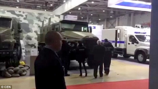 The bizarre incident happened at an all-Russian exhibition centre in Moscow devoted to special vehicles that ensure the country's safety and security