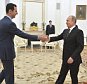Russian President Vladimir Putin (R) shakes hands with Syrian President Bashar al-Assad during a meeting at the Kremlin in Moscow, Russia, October 20, 2015. Assad made a surprise visit to Moscow on Tuesday evening to thank Putin for launching air strikes against Islamist militants in Syria. Picture taken October 20, 2015. REUTERS/Alexei Druzhinin/RIA Novosti/Kremlin ATTENTION EDITORS - THIS IMAGE HAS BEEN SUPPLIED BY A THIRD PARTY. IT IS DISTRIBUTED, EXACTLY AS RECEIVED BY REUTERS, AS A SERVICE TO CLIENTS.     TPX IMAGES OF THE DAY
