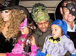 LOS ANGELES, CA - OCTOBER 31:  (EXCLUSIVE COVERAGE) (L-R) Musician Mariah Carey, Monroe Cannon, Nick Cannon, and Moroccan Cannon prepare to go Trick-Or-Treating at Mariah Carey's Festive Halloween Party at her Beverly Hills Airbnb home on October 31, 2015 in Los Angeles, California.  (Photo by FilmMagic/FilmMagic)