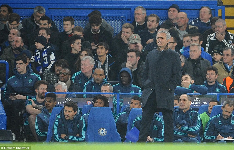 Chelsea boss Mourinho watches on from the touchline during his side's crucial Champions League clash on Wednesday night