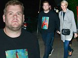 Please contact X17 before any use of these exclusive photos - x17@x17agency.com   'The Late Late Show' host James Corden and wife Julia Carey hold hands following their romantic date night dinner at Giorgio Baldi. November 15, 2015 X17online.com EXCLUSIVE