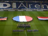 epa05029993 The flags of Germany (L-R), France and Holland are unfurled on the pitch during the rehersal before the soccer match between Germany and Netherlands at the HDI-Arena in Hanover, Germany, 17 November 2015. The match has been called off on short notice, as the police said.  EPA/PETER STEFFEN