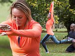 Picture Shows: Charlotte Crosby, Richard Callender  11th November 2015:
 
 Geordie Shore star Charlotte Crosby is put through her paces by trainer Richard Calendar in a park.
 
 Charlotte was looking sporty dressed all in lycra.
 
 Worldwide Rights
 Exclusive All Rounder
 FameFlynet UK  2015
 Tel : +44 (0)20 3551 5049
 Email : info@fameflynet.uk.com