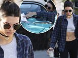 West Hollywood, CA - Model, Kendall Jenner, brings her killer abs to Alfred's Coffee, a day after she stood up for her sister, Kylie Jenner, on Instagram for something Kylie's ex, Tyga, did to her.  The usually quiet Kardashian took to Instagram to post picture of herself bending over and only showing her middle finger, an alleged insult at Tyga.  She received a parking ticket while she grabbed her coffee but seemed unfazed and quickly grabbed it from her windshield before taking off. She was seen in a blue plaid shirt, gray crop top, black leggings, and Nike trainers.\nAKM-GSI       November 20, 2015\nTo License These Photos, Please Contact :\nSteve Ginsburg\n(310) 505-8447\n(323) 423-9397\nsteve@akmgsi.com\nsales@akmgsi.com\nor\nMaria Buda\n(917) 242-1505\nmbuda@akmgsi.com\nginsburgspalyinc@gmail.com
