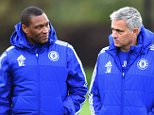 Chelsea FC via Press Association Images
MINIMUM FEE 40GBP PER IMAGE - CONTACT PRESS ASSOCIATION IMAGES FOR FURTHER INFORMATION.
Chelsea's Michael Emenalo, Jose Mourinho during a training session at the Cobham Training Ground on 20th November 2015 in Cobham, England.