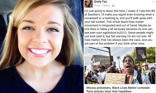 Student Emily Faz is fired from her job after criticizing Mizzou and Black Lives Matter