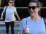 Post workout session, Jennifer Garner and a friend stop at a different coffee shop than their usual place. Jennifer looks happy to get her fix, holding both iced and hot coffee, on route to her friend's car. They head to Jennifer's family therapy session afterwards. Saturday, November 21, 2015 X17online.com