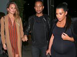 Santa Monica, CA - Kim Kardashian and fellow pregnant Chrissy Teigen get together with their husbands Kanye West and John Legend for a double date at Giorgio Baldi.  The Hollywood couples looked to have much to talk about as both Kim and Chrissy are currently pregnant, Kim having her second as Chrissy about to have her first.  Perhaps Kim had plenty to tell Chrissy on what to expect.
MANDATORY CREDIT: Maciel/AKM-GSI
AKM-GSI         November 21, 2015
To License These Photos, Please Contact :
Steve Ginsburg
(310) 505-8447
(323) 423-9397
steve@akmgsi.com
sales@akmgsi.com
or
Maria Buda
(917) 242-1505
mbuda@akmgsi.com
ginsburgspalyinc@gmail.com
