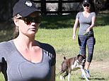 UK CLIENTS MUST CREDIT: AKM-GSI ONLY\nEXCLUSIVE: Brentwood, CA - Kate Upton goes on a hike with her friends and some cute four legged friends as well on a sunny warm day.