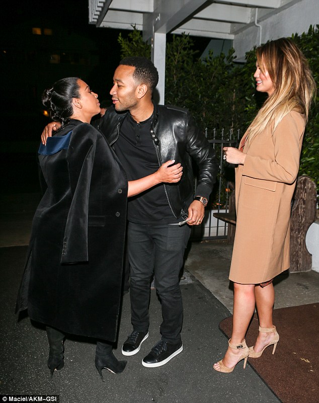 Good to see you! She was seen giving Teigen's husband John Legend a peck goodnight before jumping into the back of a car with her own significant other Kanye 