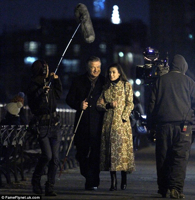 Lights, camera, action: The actors were all smiles as they filmed with a camera crew on Sunday evening