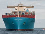 GDANSK, POLAND. 21st August , 2013. World largest container ship Maersk Mc-Kinney Moller Triple E class vessel arrives to Gdansk.
DY5GYH