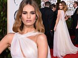 Mandatory Credit: Photo by David Fisher/REX/Shutterstock (5528305du)
 Lily James
 73rd Annual Golden Globe Awards, Arrivals, Los Angeles, America - 10 Jan 2016