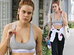Tallulah Willis leaves the gym wearing a sports bra showing off a plethora of tattoos and sporting wicked neon orange nails in Los Angeles, CA. Wednesday, January 27, 2016. X17online.com