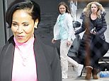 147323, EXCLUSIVE: FIRST ON SET PHOTOS - Jada Pinkett Smith and Christina Applegate spotted for the first time on the set of 'Bad MomÌs' filming in New Orleans. Jada wore a hot pink blouse, a black cardigan, heart shaped necklace, a floral skirt and maroon Uggs. When Jada and Christina arrived to set they embraced in a hug. Also seen on set was Kristen Bell. New Orleans, Louisiana - Wednesday January 27, 2016. Photograph: © PacificCoastNews. Los Angeles Office: +1 310.822.0419 sales@pacificcoastnews.com FEE MUST BE AGREED PRIOR TO USAGE