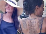 **MAIL ONLINE ONLY**\\n**HOLD UNTIL 12PM SUNDAY 7th FEB (PST)**\\n\\nWORLD EXCLUSIVE. Coleman-Rayner. Siem Reap, Cambodia. \\nFebruary 5, 2016  \\nAngelina Jolie flashes a dramatic, never-before-seen full back tattoo while shooting scenes for her upcoming movie, ¿First They Killed My Father' in Cambodia. The mother-of-six and goodwill ambassador was all smiles as she mingled among cast and crew on location in historic Angor Watt Temple complex.\\nCREDIT LINE MUST READ: Karl Larsen/Coleman-Rayner\\nTel US (001) 323 545 7548 - Mobile \\nTel US (001) 310 474 4343 - Office\\nwww.coleman-rayner.com\\n