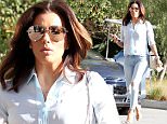 147834, EXCLUSIVE: Eva Longoria spotted out grabbing a bite to eat in Los Feliz. The 'Telenovela' star looked cool and chic in the LA heat as she wore an all blue outfit paired with nude peep toe heels and her huge engagement ring. Los Angeles, California - Tuesday February 9, 2016. Photograph: © Survivor, PacificCoastNews. Los Angeles Office: +1 310.822.0419 sales@pacificcoastnews.com FEE MUST BE AGREED PRIOR TO USAGE