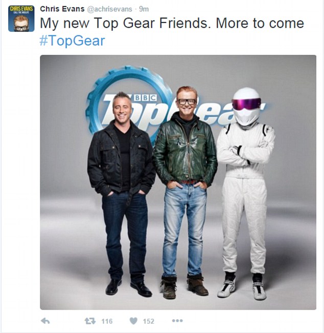 New gig: Just last week, the actor was unveiled as the new host of BBC's Top Gear alongside Chris Evans and The Stig in the newly revamped show that debuts in May