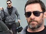 02/09/2016....EXCLUSIVE... New York, NY... Hugh Jackman departs his Manhattan residence with a bandage on his nose from a skin cancer treatment. Photo by Doug Meszler