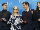 Jury Member Lars Eidinger, Jury President Meryl Streep and the Jury Members Clive Owen and Malgorzata Szumowska, from left, pose during a photo call of the jury members at the 2016 Berlinale Film Festival in Berlin, Germany, Thursday, Feb. 11, 2016. (AP Photo/Axel Schmidt)