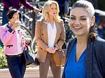 147905, EXCLUSIVE: Jada Pinkett Smith and Christina Applegate stand and chat as parents drop off their children to school while filming for Bad Moms in New Orleans. Filming continues for the Jon Lucas and Scott Moore directed comedy 'Bad Moms' in New Orleans. The scene also featured Mila Kunis playing a mother dropping off her kids at school with a giant paper mache President Nixon caricature. Also in the scene was Kathryn Hahn. New Orleans, Louisiana - Wednesday February 10, 2016. Photograph: © PacificCoastNews. Los Angeles Office: +1 310.822.0419 sales@pacificcoastnews.com FEE MUST BE AGREED PRIOR TO USAGE