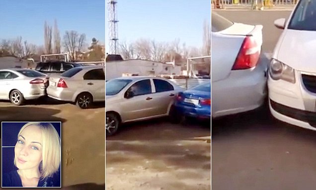 Drunk woman driver smashes into 17 cars while trying to park her car in Russia 