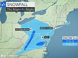 Weather maps showing light snowfall in the Northeastern US
