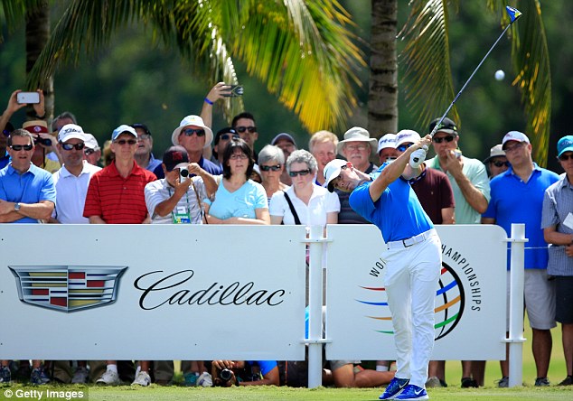 McIlroy tees off on the second hole in the second round of the WGC-Cadillac Championship 