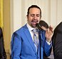 Actor Okieriete Onaodowan, left, actor Lin-Manuel Miranda, and actor Christopher Jackson perform the song "Alexander Hamilton" from the Broadway play "Hamilton" in the East Room of the White House, in Washington, Monday, March 14, 2016. (AP Photo/Jacquelyn Martin)