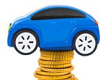 Toy car and stack of coins isolated on white background; Shutterstock ID 89694715