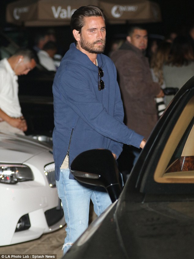 Still very close: Scott Disick, seen leaving Robert Kardashian's family birthday party at Nobu in Malibu on Saturday, has admitted that his ex, Kourtney Kardashian, is 'probably the person I love the most in the world'