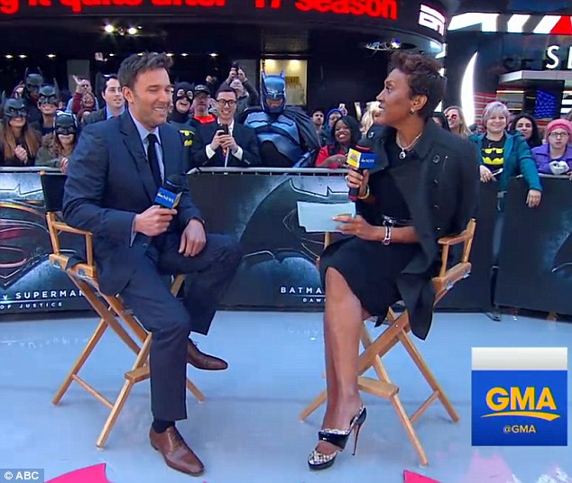 Back in Gotham: Ben Affleck has been traveling the globe to promote his new film Batman v Superman: Dawn Of Justice and on Thursday he touched down in Times Square, New York, for an appearance on GMA
