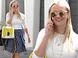 Beverly Hills, CA - Reese Witherspoon is spring ready in her own clothing line, Draper James. The blonde actress attends to business while leaving her office in a white top, a Draper James mid length skirt, yellow pumps, and a matching yellow Draper James bag.\nAKM-GSI        March 25, 2016\nTo License These Photos, Please Contact :\nSteve Ginsburg\n(310) 505-8447\n(323) 423-9397\nsteve@akmgsi.com\nsales@akmgsi.com\nor\nMaria Buda\n(917) 242-1505\nmbuda@akmgsi.com\nginsburgspalyinc@gmail.com