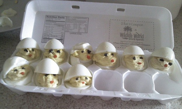 A parade of Easter chick devilled eggs were rather anaemic and looked more like snowmen that fluffy yellow chicks