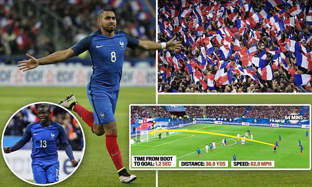 France 4-2 Russia: N'Golo Kante and Dimitri Payet among the scorers as Didier Deschamps'