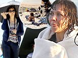 Picture Shows: Maggie Gyllenhaal  April 01, 2016\n \n Actress Maggie Gyllenhaal is spotted chatting on her phone while filming an unknown project on the beach in Los Angeles, California. Maggie used an umbrella to hide from the sun in between takes.\n \n Exclusive All Rounder\n UK RIGHTS ONLY\n Pictures by : FameFlynet UK © 2016\n Tel : +44 (0)20 3551 5049\n Email : info@fameflynet.uk.com