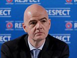 FILE PHOTO: FIFA president Gianni Infantino is "dismayed" and "will not accept" that his integrity is being doubted, in relation to documents leaked from the Panamanian law firm Mossack Fonseca.
UEFA Secretary General Gianni Infantino speaks at a press conference about the qualifying draw for the UEFA EURO 2016 tournament, in Nice, France, 22 February 2014. This time, 24 teams will take part in the competition. The draw will be held on 23 February. Gianni Infantino, UEFA's general secretary, will enter the race to be the next FIFA president. Photo by Patrice Masante/Pixel Press/ABACAPRESS.COM ... Infantino To Run For FIFA President ... 27-10-2015 ... Nice ... France ... Photo credit should read: Masante Patrice/Unique Reference No. 24561135 ...