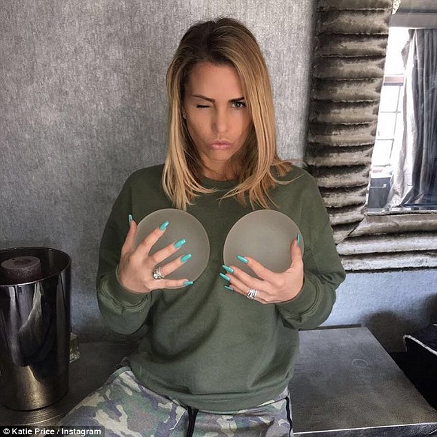 Putting on a front: Katie has openly spoken about her dabbles with plastic surgery in the past, and is currently trying to sell her breast implants for £1million