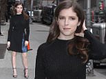 06.April.2016 - New York ñ USA\n*** STRICTLY AVAILABLE FOR UK AND GERMANY USE ONLY ***\nNew York, NY - Anna Kendrick arrives at the Ed Sullivan Theatre for an appearance on 'The Late Show with Stephen Colbert' in New York City to promote the movie 'Mr. Right' with co-star Sam Rockwell.\nBYLINE MUST READ : AKM-GSI-XPOSURE\n***UK CLIENTS - PICTURES CONTAINING CHILDREN PLEASE PIXELATE FACE PRIOR TO PUBLICATION ***\n*UK CLIENTS MUST CALL PRIOR TO TV OR ONLINE USAGE PLEASE TELEPHONE 0208 344 2007*\n