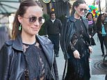 April 14, 2016: Olivia Wilde sporting a moto jacket over a lace evening gown heads to an event in New York City. \nMandatory Credit: Cepeda/INFphoto Ref: infusny259