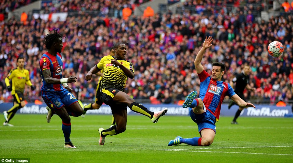 Ighalo shoots past Scott Dann of Crystal Palace as Watford pushed in search of a late equaliser that never materialised