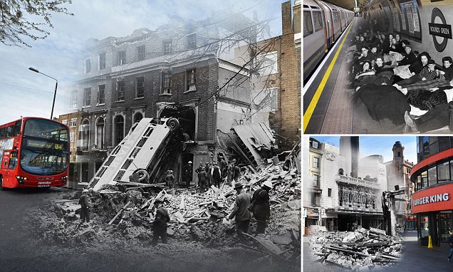 London in the Blitz: Fascinating pictures show now and then