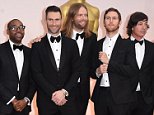 HOLLYWOOD, CA - FEBRUARY 22:  Michael Madden, PJ Morton, Adam Levine, James Valentine, Jesse Carmichael, and Matt Flynn of Maroon 5  attends the 87th Annual Academy Awards at Hollywood & Highland Center on February 22, 2015 in Hollywood, California.  (Photo by Jason Merritt/Getty Images)