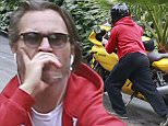 Exclusive... 52064213 Joaquin Phoenix was seen stranded on the side of the rode with a broken down yellow motorcycle in Beverly Hills, California on May 19, 2016. Joaquin sat on the curb and enjoyed a smoke while he waited for the tow truck to come and pick him and his bike up. ***NO WEB USE W/O PRIOR AGREEMENT - CALL FOR PRICING*** FameFlynet, Inc - Beverly Hills, CA, USA - +1 (310) 505-9876