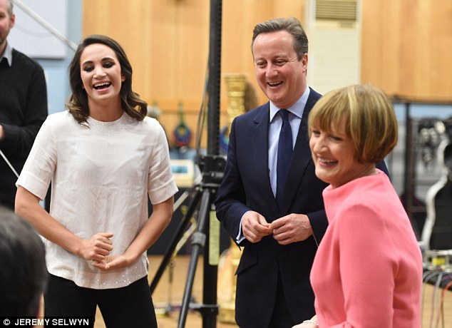 David Cameron (pictured with singer Laura Wright, left and former Labour Culture Secretary Dame Tessa Jowell, right)  met Dominic West, best known for playing Jimmy McNulty in hit-TV series The Wire, Laura Wright, the England rugby team's official national anthem singer, and artist Anish Kapoor