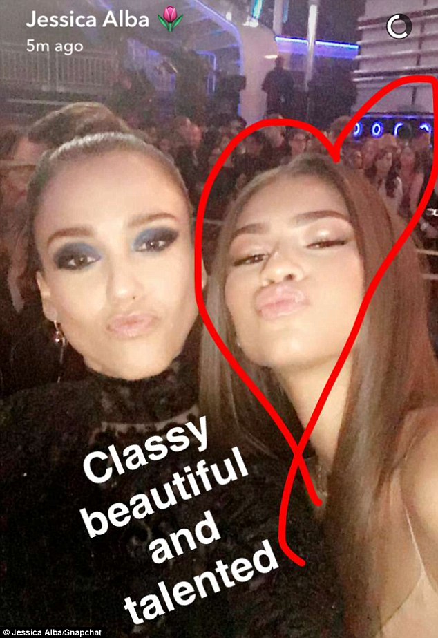'Classy, beautiful and talented': Sin City star Jessica Alba, 35, shared a Snapchat photo with Zendaya and praised the young beauty