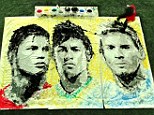 Having a ball: 'Red' Hong Yi creates paintings of World Cup stars Cristiano Ronaldo, Neymar and Lionel Messi using her feet