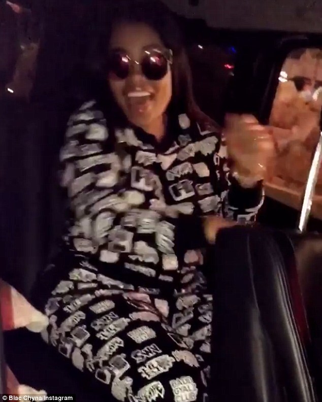 Cosy: Blac Chyna slipped into something more comfortable after the bash